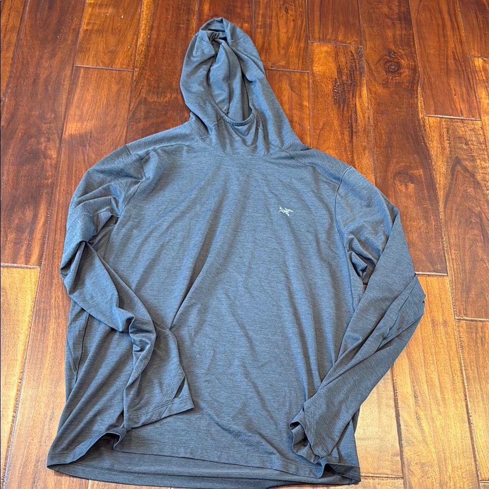 Gray Hooded Long Sleeve Shirt